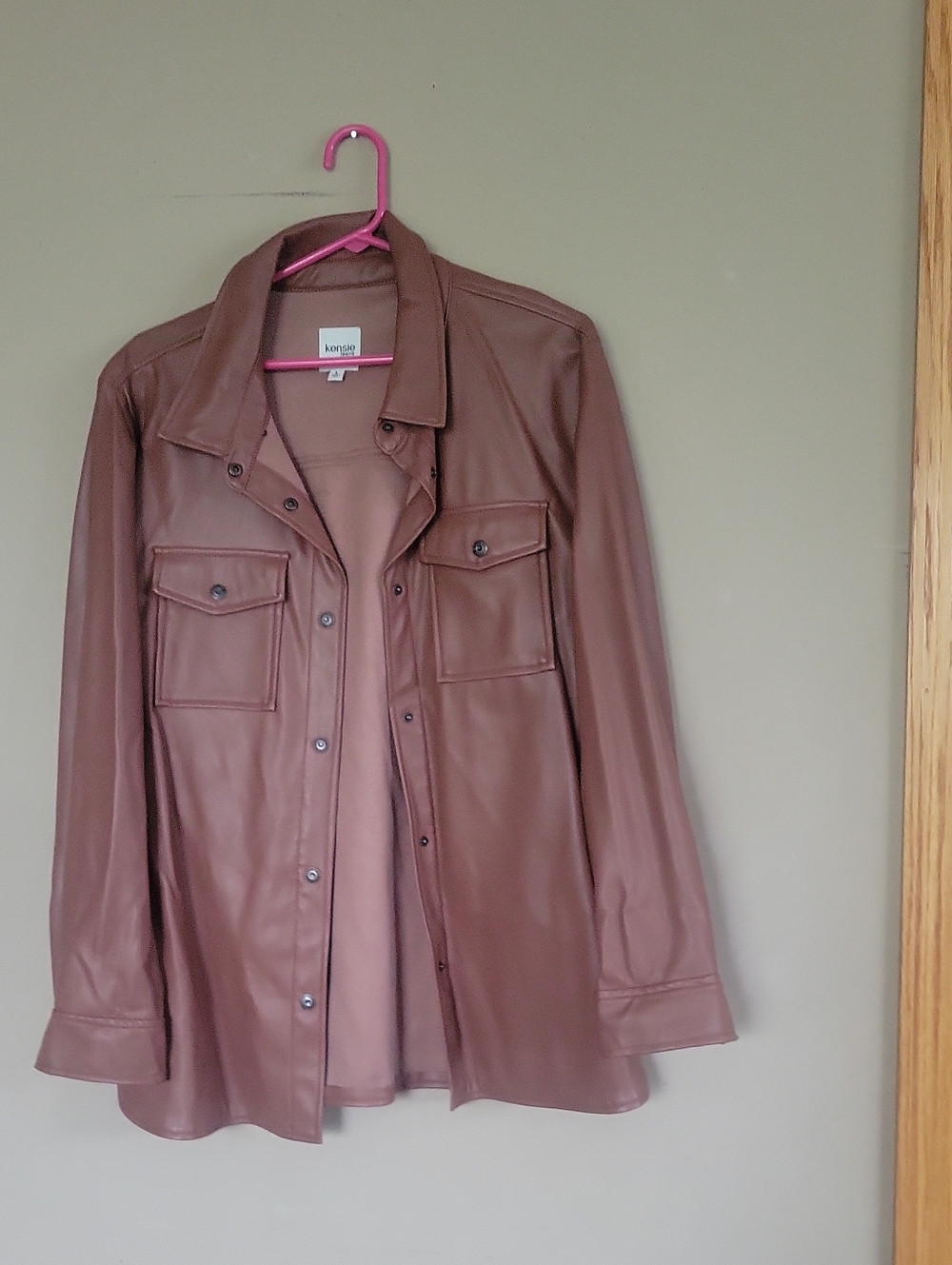 Kensie Mauve-Brown Faux Leather Shirt Jacket